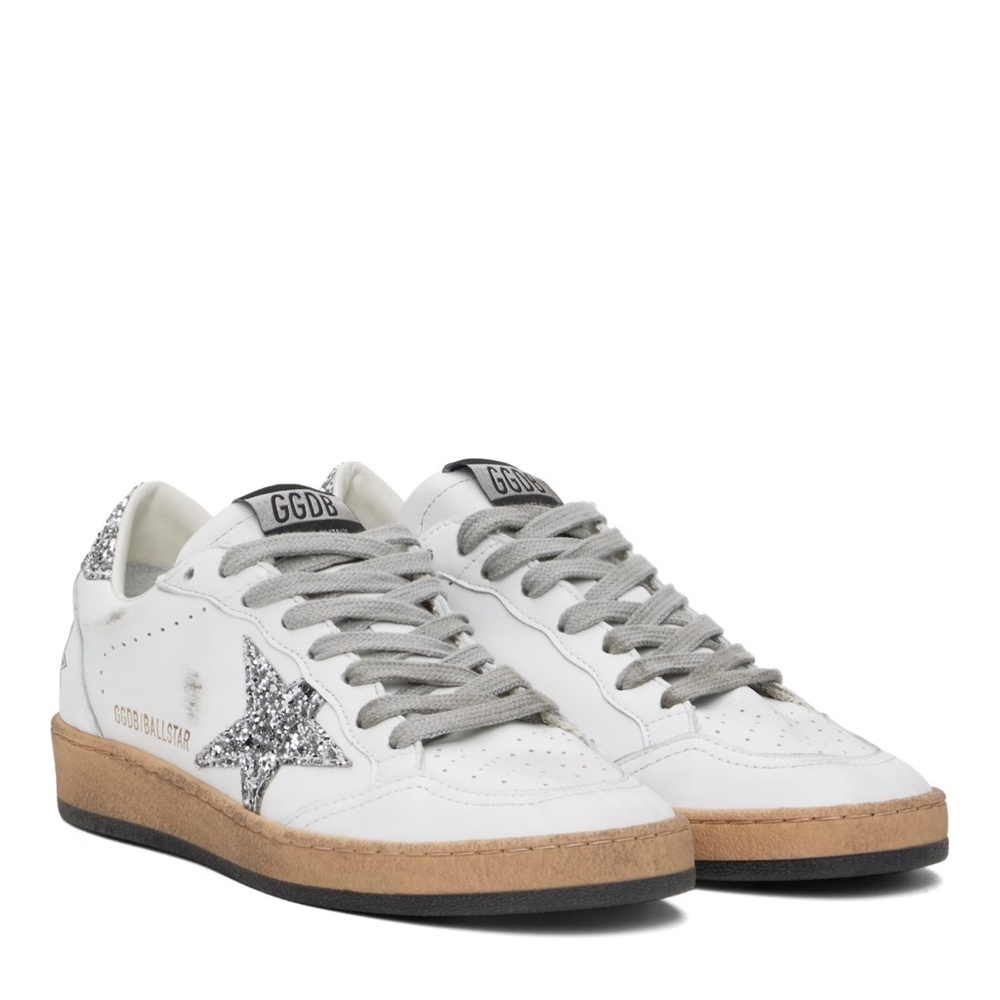 Golden Goose White Sneakers with Silver Glitter Star